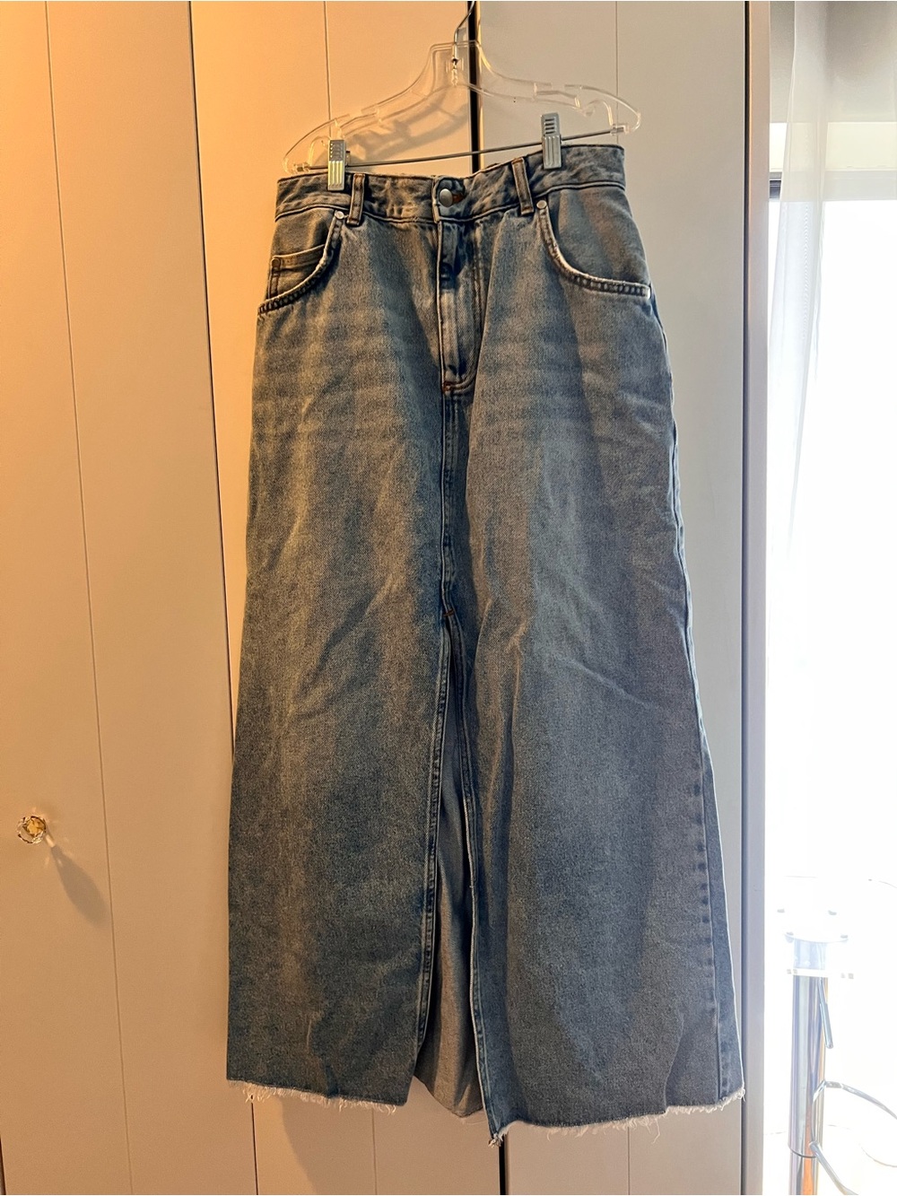 Pilcro High-Waisted Wide Leg Denim Skirt - Washed Blue, sz 10